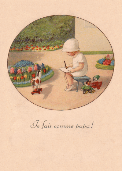 Carte postale ancienne fete des pères Je fais comme Papa